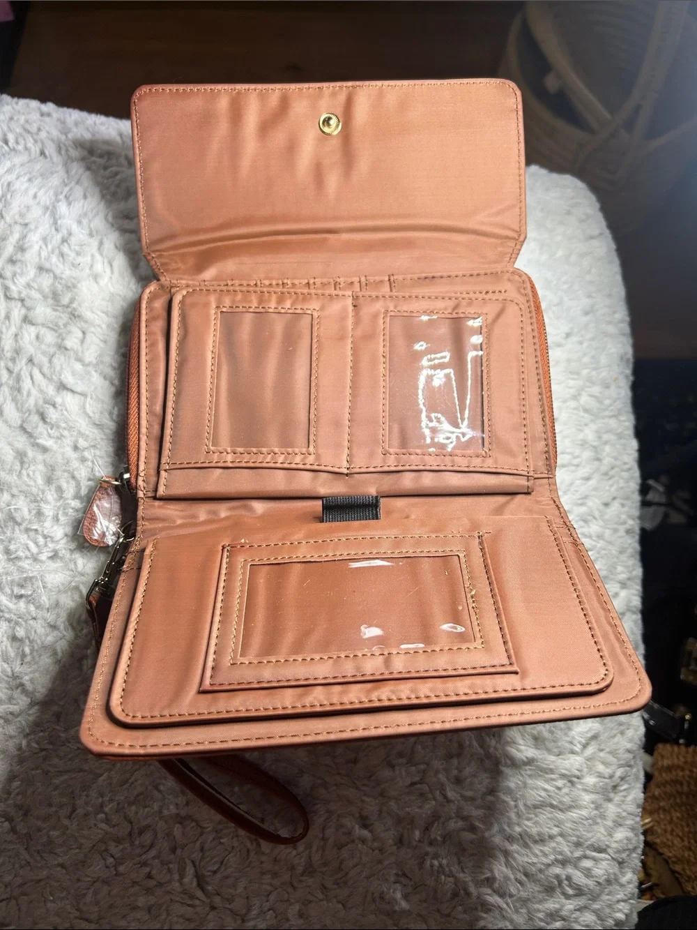 Leather Wristlet Clutch in Tan